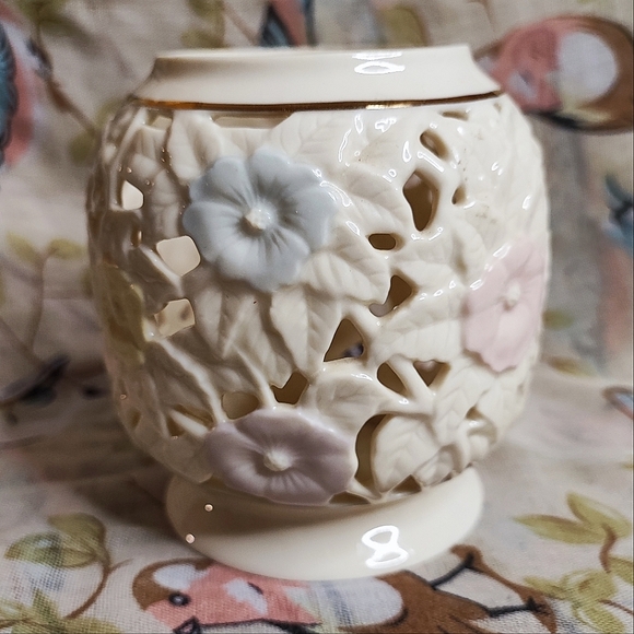 Party Lite Cream Gold Ceramic Cut Out Design Orchid Pot Tea Light Vase - Picture 3 of 7